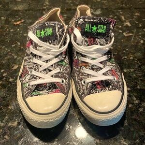 Converse All Star Sneakers size 6 black with neon green & pink accents
